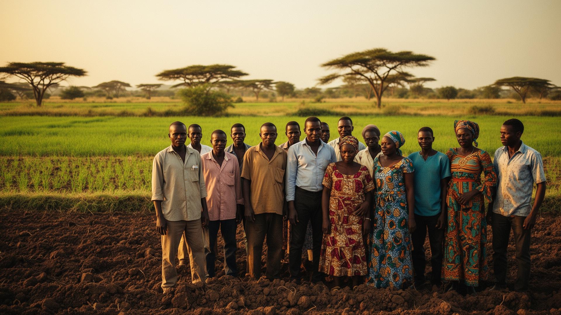 Nigerian smallholder farmers at the edge of a tilled field