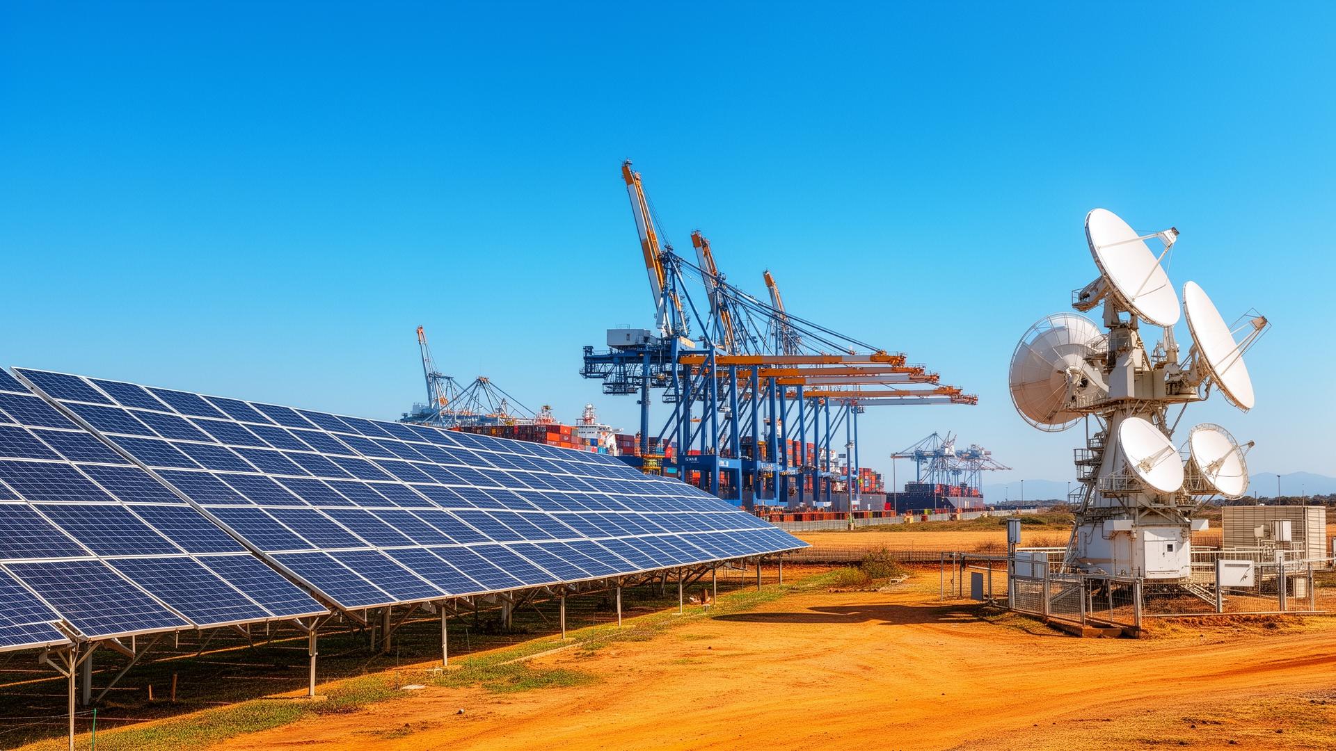 Sovereign infrastructure across Africa — solar, port and antenna array